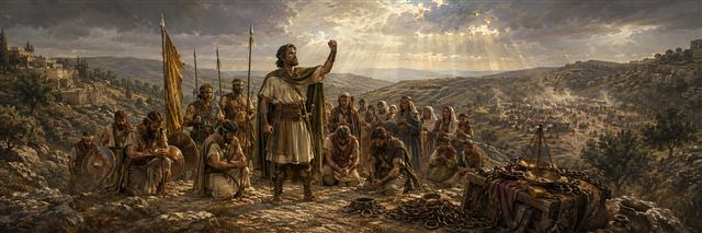 Judas rallies a small praying force as abandoned chains and merchants' supplies reveal the enemy's failed plan